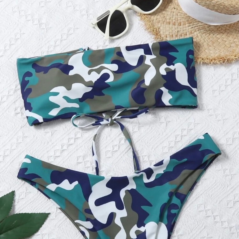 camo bandeau bikini set.